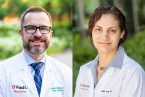 Headshots of man and woman in doctor's white coats.