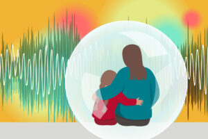 illustration of mother and child with colorful background