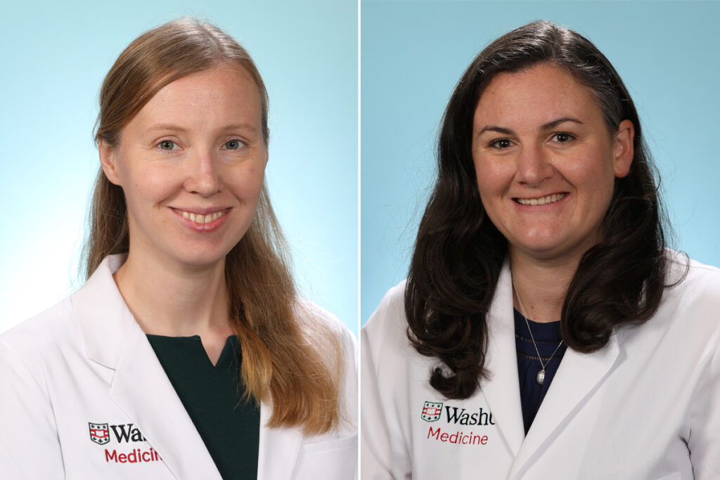 (Left) Laura Marks, MD, PhD, an assistant professor of medicine, and (right) Madeline McCrary, MD, an assistant professor of medicine, both at WashU Medicine